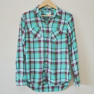 Merona| Green plaid button down shirt